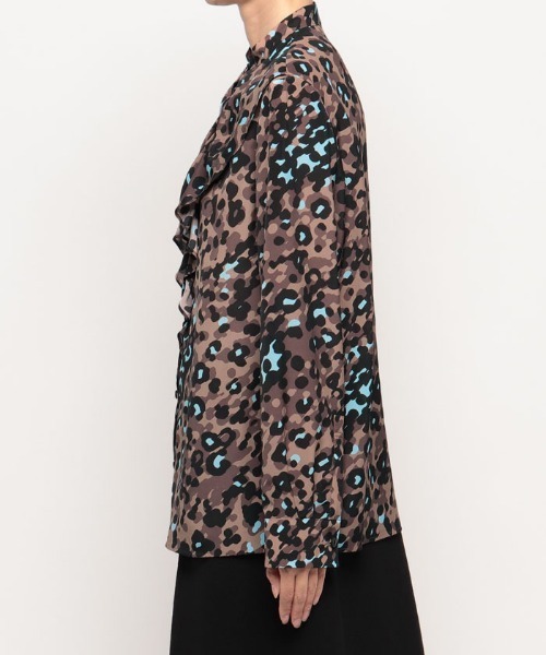 セール】レオパードプリントフロントフリルブラウス（シャツ/ブラウス