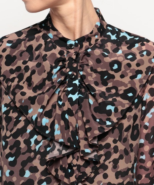 セール】レオパードプリントフロントフリルブラウス（シャツ/ブラウス