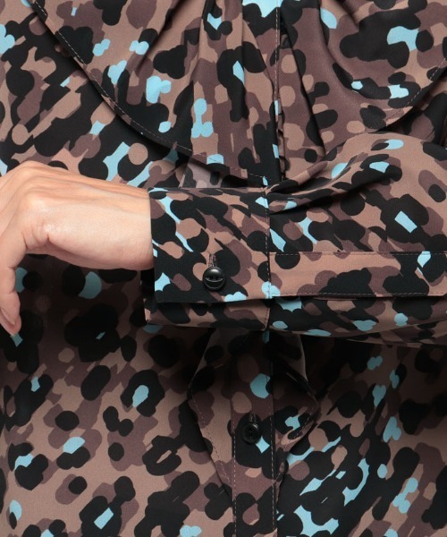 セール】レオパードプリントフロントフリルブラウス（シャツ/ブラウス