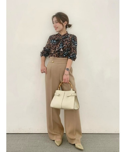 セール】レオパードプリントフロントフリルブラウス（シャツ/ブラウス