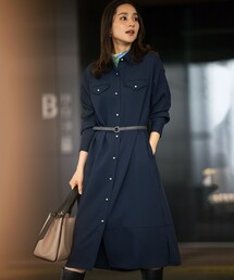 【サッシュベルト付き】パールボタンシャツワンピース