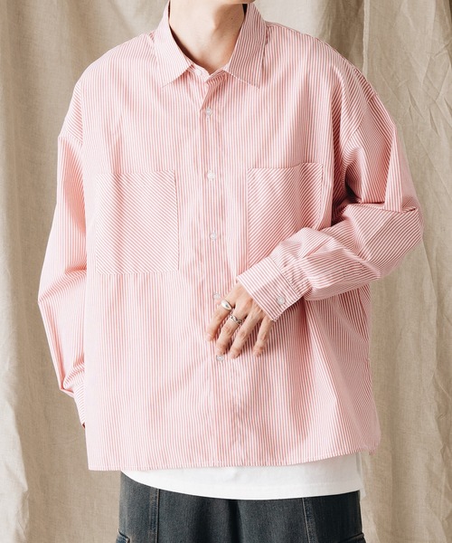 epnok(エプノック)の「Wポケットストライプルーズシャツ(シャツ/ブラウス・メンズ・グレー/ブルー/ピンク・MEDIUM/SMALL/LARGE)」の1枚目の写真