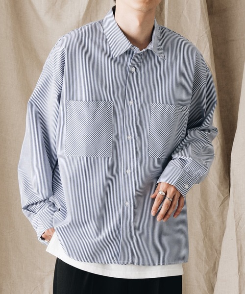 epnok(エプノック)の「Wポケットストライプルーズシャツ(シャツ/ブラウス・メンズ・グレー/ブルー/ピンク・MEDIUM/SMALL/LARGE)」の5枚目の写真