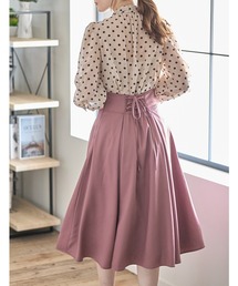 バックレースアップハートカットハイウエストタックフレアスカート