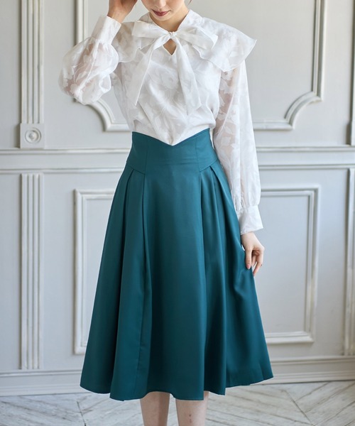tocco closet（トッコ　クローゼット）の「バックレースアップハートカットハイウエストタックフレアスカート（スカート・レディース・ブラック/ピンク/グリーン/ベージュ/ライトピンク/グレイッシュブルー/ラベンダー・M）」の12枚目の写真
