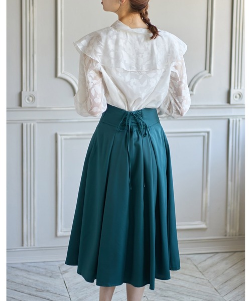 tocco closet（トッコ　クローゼット）の「バックレースアップハートカットハイウエストタックフレアスカート（スカート・レディース・ブラック/ピンク/グリーン/ベージュ/ライトピンク/グレイッシュブルー/ラベンダー・M）」の14枚目の写真