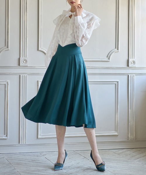 tocco closet（トッコ　クローゼット）の「バックレースアップハートカットハイウエストタックフレアスカート（スカート・レディース・ブラック/ピンク/グリーン/ベージュ/ライトピンク/グレイッシュブルー/ラベンダー・M）」の11枚目の写真