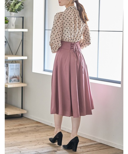 tocco closet（トッコ　クローゼット）の「バックレースアップハートカットハイウエストタックフレアスカート（スカート・レディース・ブラック/ピンク/グリーン/ベージュ/ライトピンク/グレイッシュブルー/ラベンダー・M）」の18枚目の写真