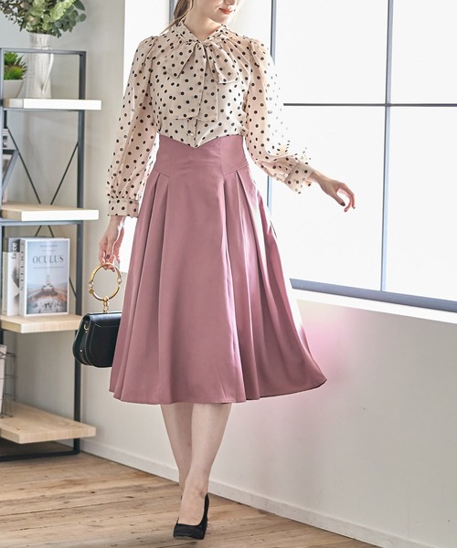tocco closet（トッコ　クローゼット）の「バックレースアップハートカットハイウエストタックフレアスカート（スカート・レディース・ブラック/ピンク/グリーン/ベージュ/ライトピンク/グレイッシュブルー/ラベンダー・M）」の15枚目の写真
