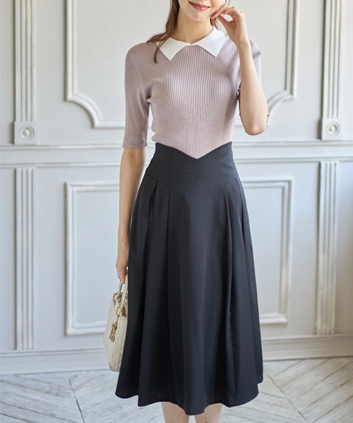 tocco closet（トッコ　クローゼット）の「バックレースアップハートカットハイウエストタックフレアスカート（スカート・レディース・ブラック/ピンク/グリーン/ベージュ/ライトピンク/グレイッシュブルー/ラベンダー・M）」の9枚目の写真