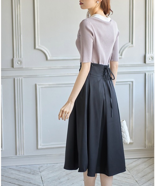 tocco closet（トッコ　クローゼット）の「バックレースアップハートカットハイウエストタックフレアスカート（スカート・レディース・ブラック/ピンク/グリーン/ベージュ/ライトピンク/グレイッシュブルー/ラベンダー・M）」の10枚目の写真
