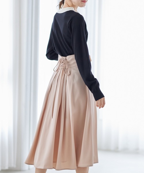 tocco closet（トッコ　クローゼット）の「バックレースアップハートカットハイウエストタックフレアスカート（スカート・レディース・ブラック/ピンク/グリーン/ベージュ/ライトピンク/グレイッシュブルー/ラベンダー・M）」の20枚目の写真