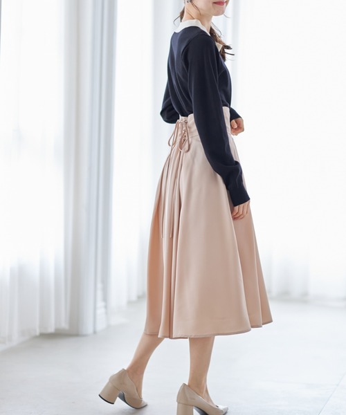 tocco closet（トッコ　クローゼット）の「バックレースアップハートカットハイウエストタックフレアスカート（スカート・レディース・ブラック/ピンク/グリーン/ベージュ/ライトピンク/グレイッシュブルー/ラベンダー・M）」の21枚目の写真