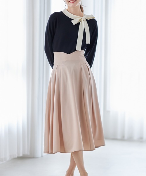 tocco closet（トッコ　クローゼット）の「バックレースアップハートカットハイウエストタックフレアスカート（スカート・レディース・ブラック/ピンク/グリーン/ベージュ/ライトピンク/グレイッシュブルー/ラベンダー・M）」の22枚目の写真