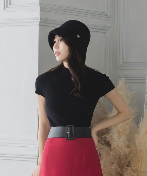 Julia Boutique（ジュリアブティック）の「モチーフ付きウールチューリップハット/23622（ハット・レディース・ブラック/ライトベージュ・ONE）」の6枚目の写真