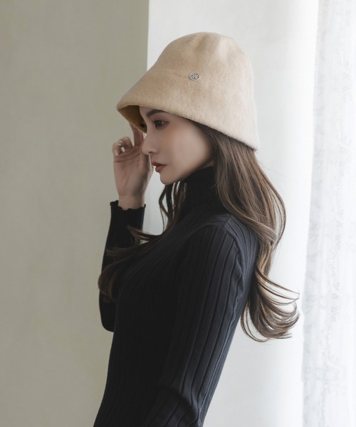 Julia Boutique（ジュリアブティック）の「モチーフ付きウールチューリップハット/23622（ハット・レディース・ブラック/ライトベージュ・ONE）」の9枚目の写真