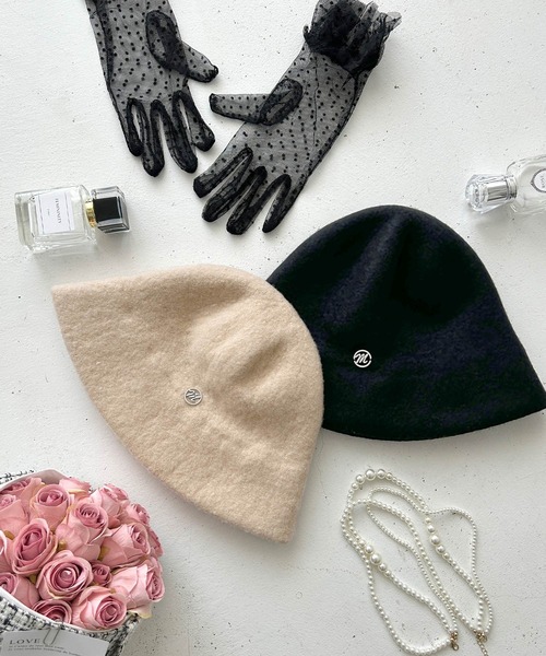 Julia Boutique（ジュリアブティック）の「モチーフ付きウールチューリップハット/23622（ハット・レディース・ブラック/ライトベージュ・ONE）」の10枚目の写真