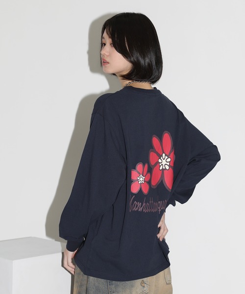 MSG（エムエスジー）の「オーバーサイズバルーンスリーブロゴプリントL/Sカットソー　スパイダー/ビリヤード/フラワー（Tシャツ/カットソー・メンズ・ブラック/ネイビー/ブラウン/アイボリー/ホワイト/グリーン・L/S/XL/M）」の6枚目の写真