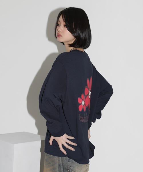 MSG（エムエスジー）の「オーバーサイズバルーンスリーブロゴプリントL/Sカットソー　スパイダー/ビリヤード/フラワー（Tシャツ/カットソー・メンズ・ブラック/ネイビー/ブラウン/アイボリー/ホワイト/グリーン・L/S/XL/M）」の12枚目の写真