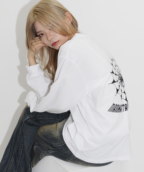 MSG（エムエスジー）の「オーバーサイズバルーンスリーブロゴプリントL/Sカットソー　スパイダー/ビリヤード/フラワー（Tシャツ/カットソー・メンズ・ブラック/ネイビー/ブラウン/アイボリー/ホワイト/グリーン・L/S/XL/M）」の15枚目の写真