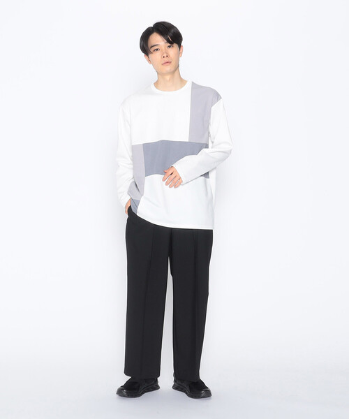 COMME CA ISM（コムサイズム）の「パッチワーク クルーネック ロングスリーブ Ｔシャツ（Tシャツ/カットソー・メンズ・ホワイト/ブラック・L/M）」の5枚目の写真