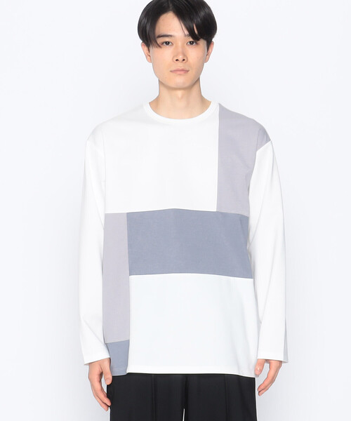 COMME CA ISM（コムサイズム）の「パッチワーク クルーネック ロングスリーブ Ｔシャツ（Tシャツ/カットソー・メンズ・ホワイト/ブラック・L/M）」の18枚目の写真