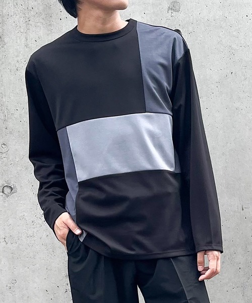 COMME CA ISM（コムサイズム）の「パッチワーク クルーネック ロングスリーブ Ｔシャツ（Tシャツ/カットソー・メンズ・ホワイト/ブラック・L/M）」の2枚目の写真