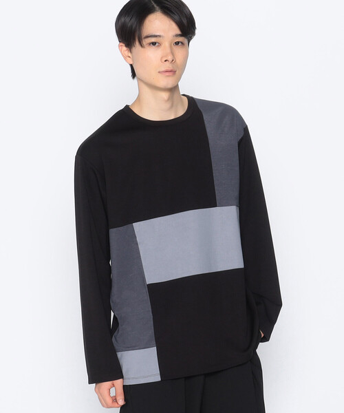 COMME CA ISM（コムサイズム）の「パッチワーク クルーネック ロングスリーブ Ｔシャツ（Tシャツ/カットソー・メンズ・ホワイト/ブラック・L/M）」の3枚目の写真