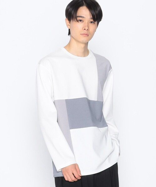 COMME CA ISM（コムサイズム）の「パッチワーク クルーネック ロングスリーブ Ｔシャツ（Tシャツ/カットソー・メンズ・ホワイト/ブラック・L/M）」の4枚目の写真