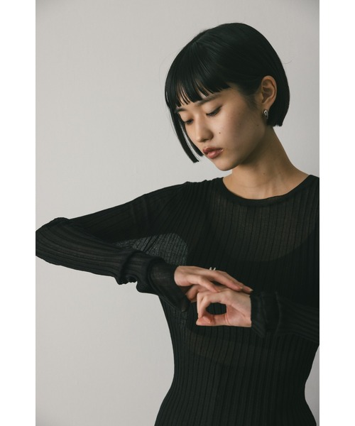 STYLEMIXER(スタイルミキサー)の「シアーリブニットトップ(ニット/セーター・レディース・グレー/ブラック/ベージュ/ブルー・FREE)」の7枚目の写真