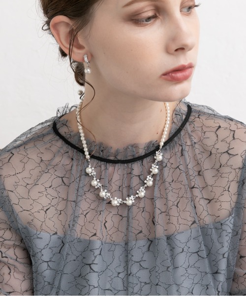 Cupid Heart（キューピッドハート）の「【Cupid Heart】結婚式アクセ！ビジューパール×1連パールネックレス（ネックレス・レディース・ゴールド/シルバー・MEDIUM）」の2枚目の写真