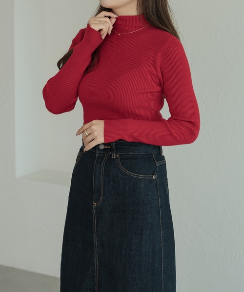 Ambre Neige(アンブルネージュ)の「【6色展開】ハイネックリブニット/WEB/EC限定商品(ニット/セーター・レディース・グレー/アイボリー/オレンジ系その他/レッド/ライトグリーン/ブラック・FREE)」の5枚目の写真