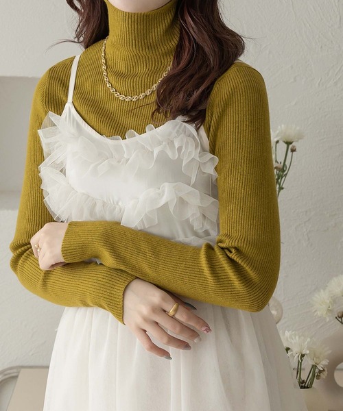 Ambre Neige(アンブルネージュ)の「【6色展開】ハイネックリブニット/WEB/EC限定商品(ニット/セーター・レディース・グレー/アイボリー/オレンジ系その他/レッド/ライトグリーン/ブラック・FREE)」の4枚目の写真