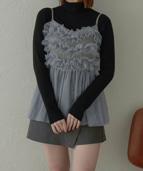 Ambre Neige(アンブルネージュ)の「【6色展開】ハイネックリブニット/WEB/EC限定商品(ニット/セーター・レディース・グレー/アイボリー/オレンジ系その他/レッド/ライトグリーン/ブラック・FREE)」の2枚目の写真