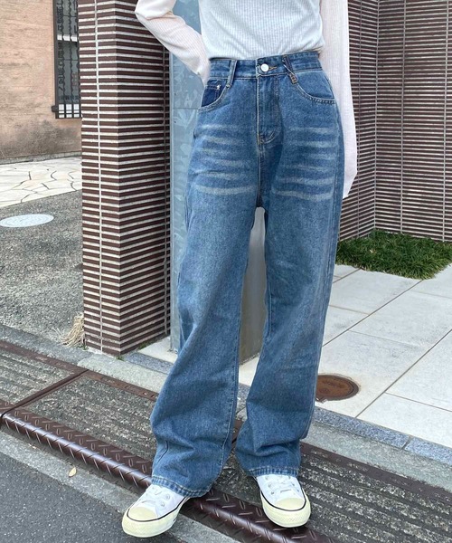 NANEA(ナネア)の「ハイウエストデニムワイドパンツ(デニムパンツ・レディース・ブルー・SMALL/LARGE/MEDIUM)」の4枚目の写真