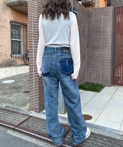 NANEA(ナネア)の「ハイウエストデニムワイドパンツ(デニムパンツ・レディース・ブルー・SMALL/LARGE/MEDIUM)」の8枚目の写真