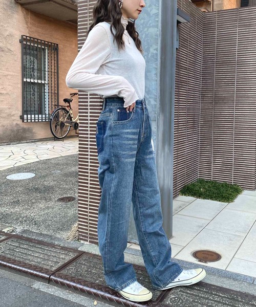 NANEA(ナネア)の「ハイウエストデニムワイドパンツ(デニムパンツ・レディース・ブルー・SMALL/LARGE/MEDIUM)」の7枚目の写真