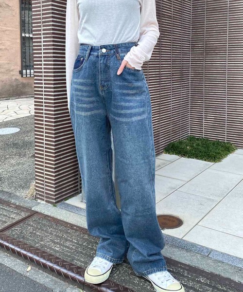NANEA(ナネア)の「ハイウエストデニムワイドパンツ(デニムパンツ・レディース・ブルー・SMALL/LARGE/MEDIUM)」の5枚目の写真