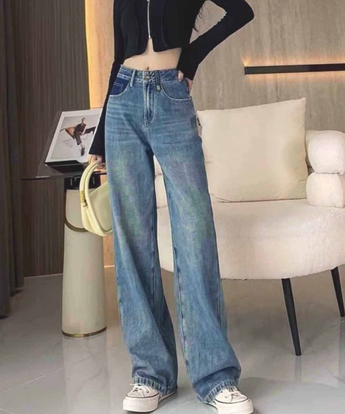 NANEA(ナネア)の「ハイウエストデニムワイドパンツ(デニムパンツ・レディース・ブルー・SMALL/LARGE/MEDIUM)」の19枚目の写真