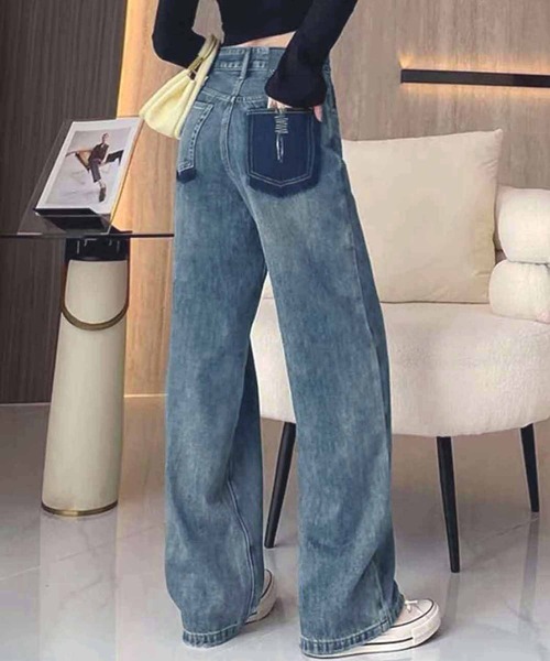 NANEA(ナネア)の「ハイウエストデニムワイドパンツ(デニムパンツ・レディース・ブルー・SMALL/LARGE/MEDIUM)」の22枚目の写真