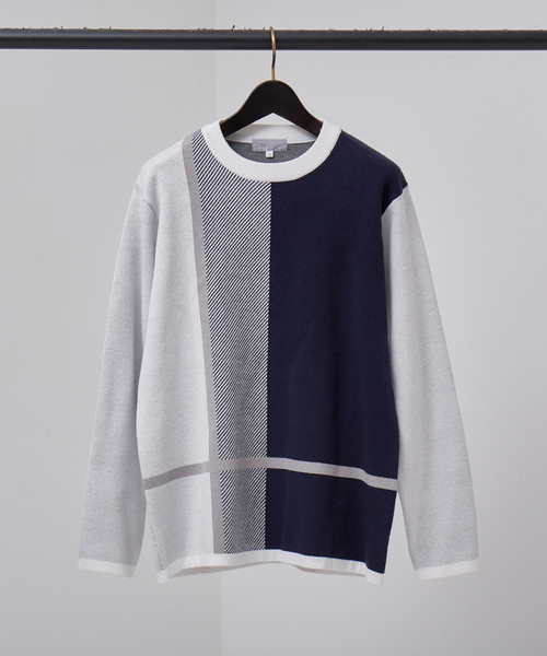 ABAHOUSE GRAY(アバハウスグレイ)の「【パネル配色】ダブルジャガード ニット / セーター(ニット/セーター・メンズ・ホワイト/ブラック/モカ・46/48)」の15枚目の写真