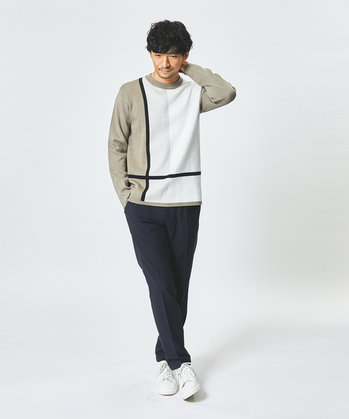ABAHOUSE GRAY(アバハウスグレイ)の「【パネル配色】ダブルジャガード ニット / セーター(ニット/セーター・メンズ・ホワイト/ブラック/モカ・46/48)」の9枚目の写真