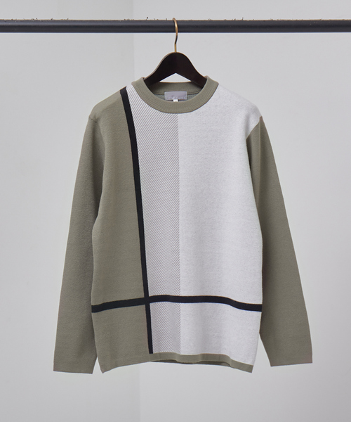 ABAHOUSE GRAY(アバハウスグレイ)の「【パネル配色】ダブルジャガード ニット / セーター(ニット/セーター・メンズ・ホワイト/ブラック/モカ・46/48)」の7枚目の写真