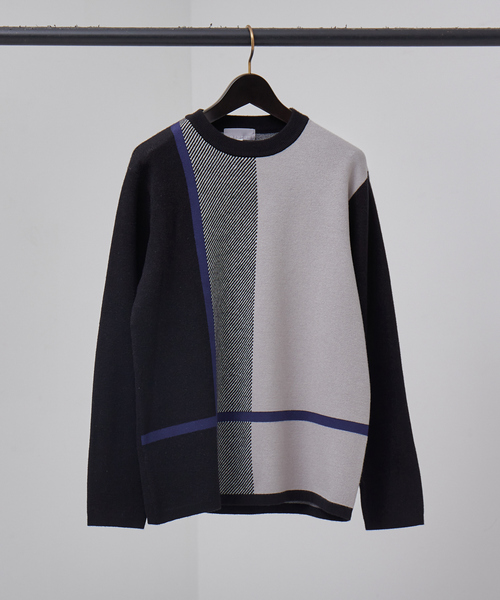 ABAHOUSE GRAY(アバハウスグレイ)の「【パネル配色】ダブルジャガード ニット / セーター(ニット/セーター・メンズ・ホワイト/ブラック/モカ・46/48)」の4枚目の写真
