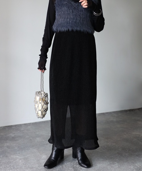 Riberry（リベリー）の「ラメプリーツタイトスカート（スカート・レディース・シルバー/ブラック・MEDIUM）」の4枚目の写真