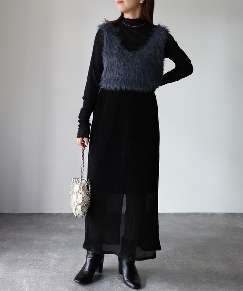 Riberry（リベリー）の「ラメプリーツタイトスカート（スカート・レディース・シルバー/ブラック・MEDIUM）」の7枚目の写真