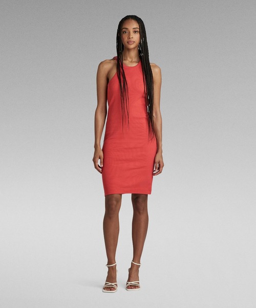 G-STAR（ジースター）の「SLIM RIBBED TANK DRESS/スリムリブタンクワンピース（ワンピース・レディース・ピンク系その他/ダークブラック・X-SMALL/SMALL/MEDIUM）」の2枚目の写真