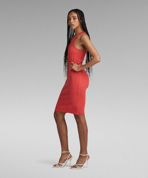 G-STAR（ジースター）の「SLIM RIBBED TANK DRESS/スリムリブタンクワンピース（ワンピース・レディース・ピンク系その他/ダークブラック・X-SMALL/SMALL/MEDIUM）」の9枚目の写真