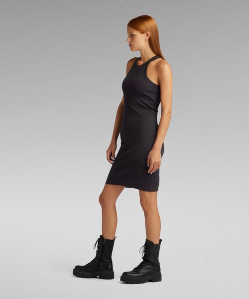 G-STAR（ジースター）の「SLIM RIBBED TANK DRESS/スリムリブタンクワンピース（ワンピース・レディース・ピンク系その他/ダークブラック・X-SMALL/SMALL/MEDIUM）」の3枚目の写真