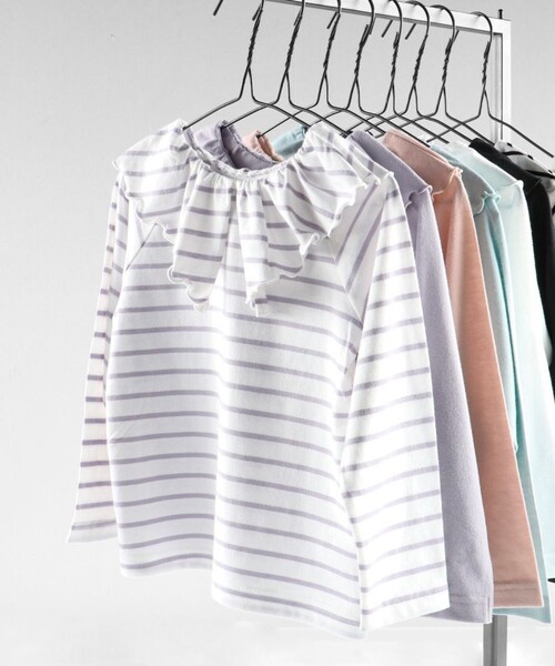 DRC branshes（ディーアールシーブランシェス）の「【WEB限定/DRC/やわらか天竺】前後2WAYフリル襟長袖Tシャツ（Tシャツ/カットソー・キッズ・ブラック/オフホワイト/ライトグリーン/その他1/ラベンダー/その他2/その他3/ピンク・120/100/140/110/90/150/130）」の8枚目の写真